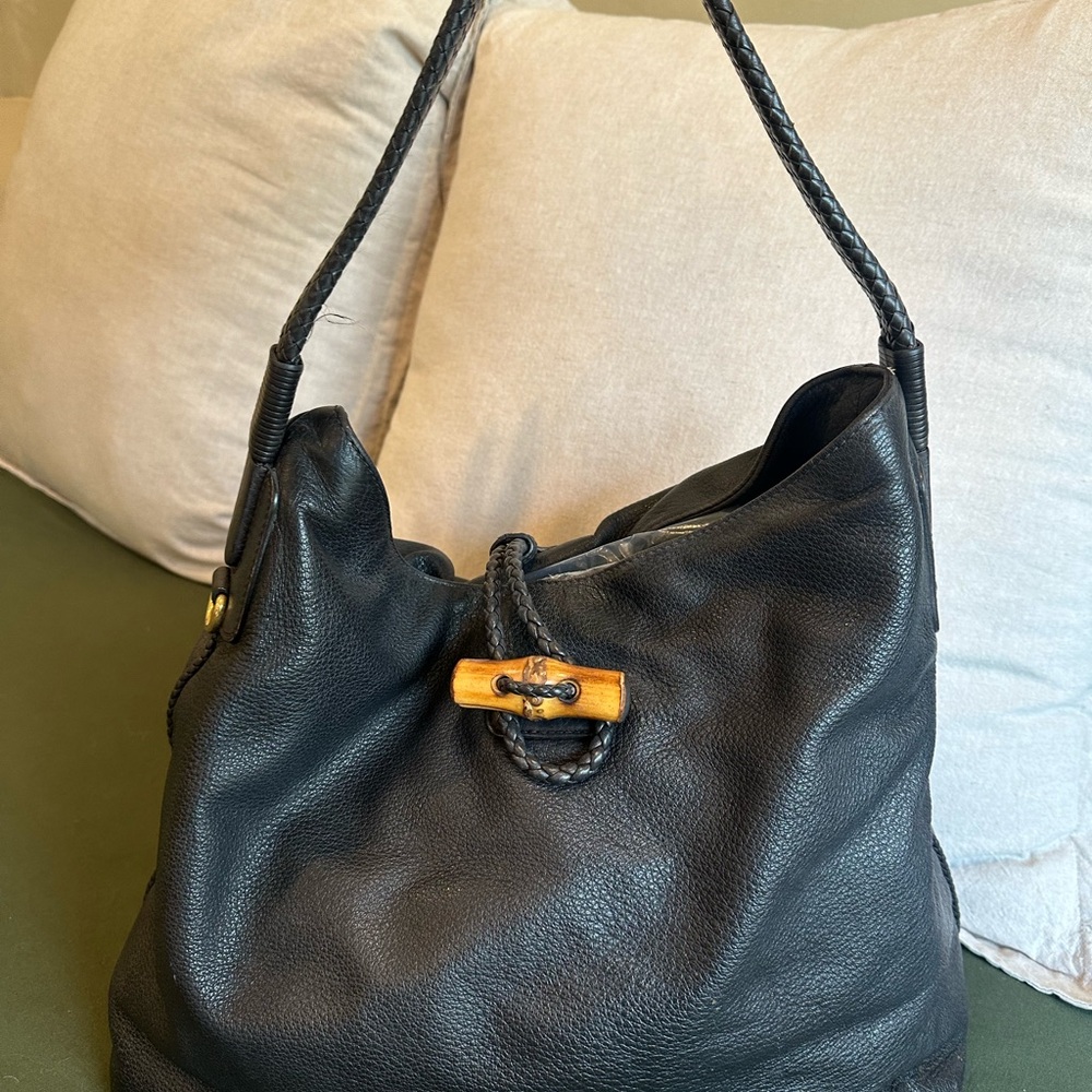 Gucci Dark Brown Leather Bamboo Horsebit Hobo Shoulder Bag